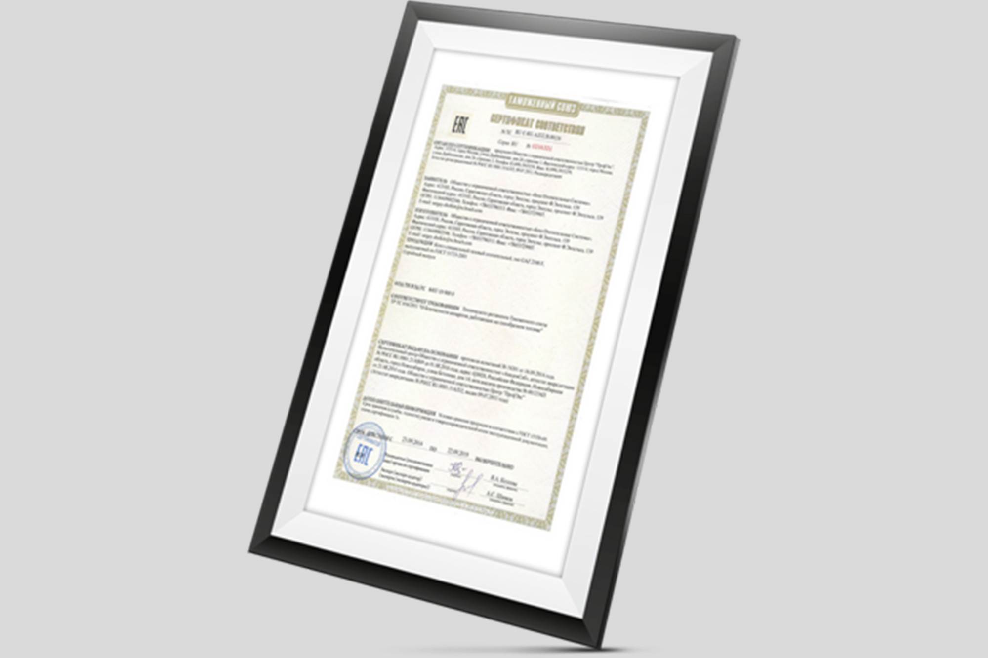 Сертификат соответствия ГОСТу 475-2016